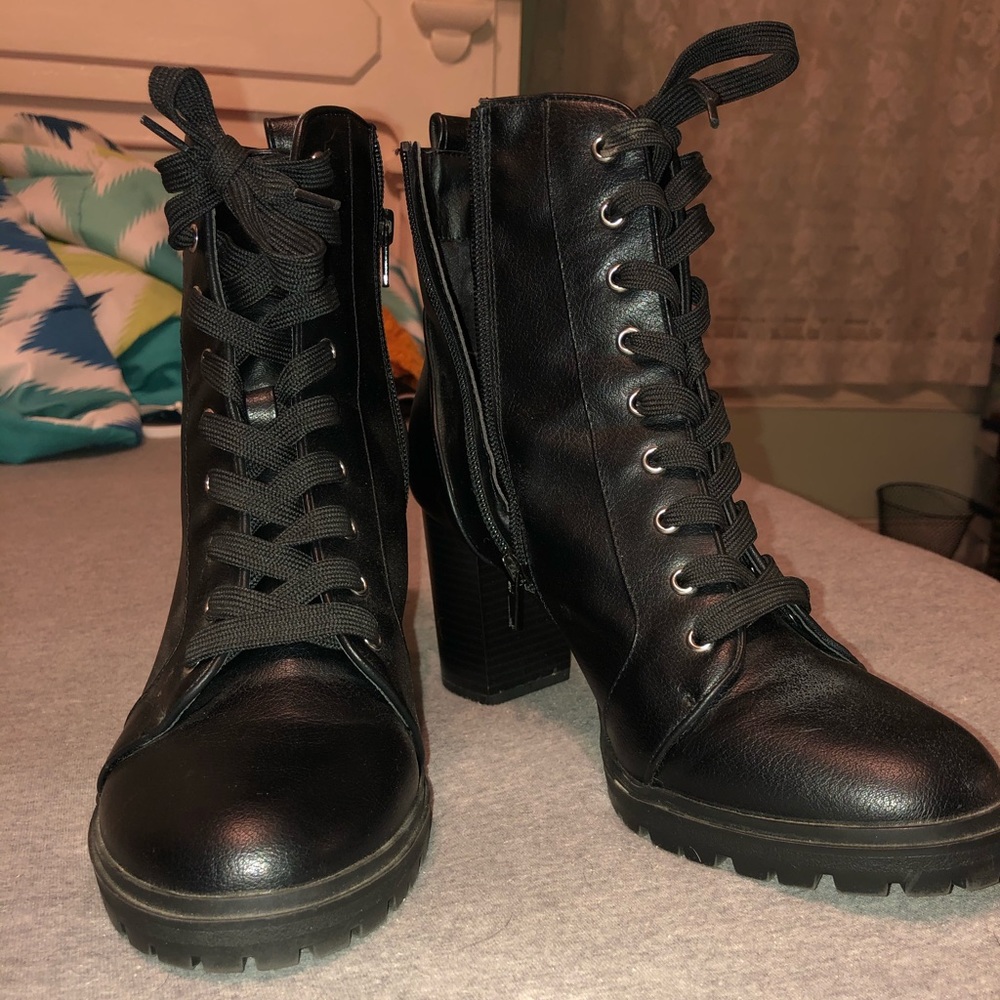 Black combat heeled boots